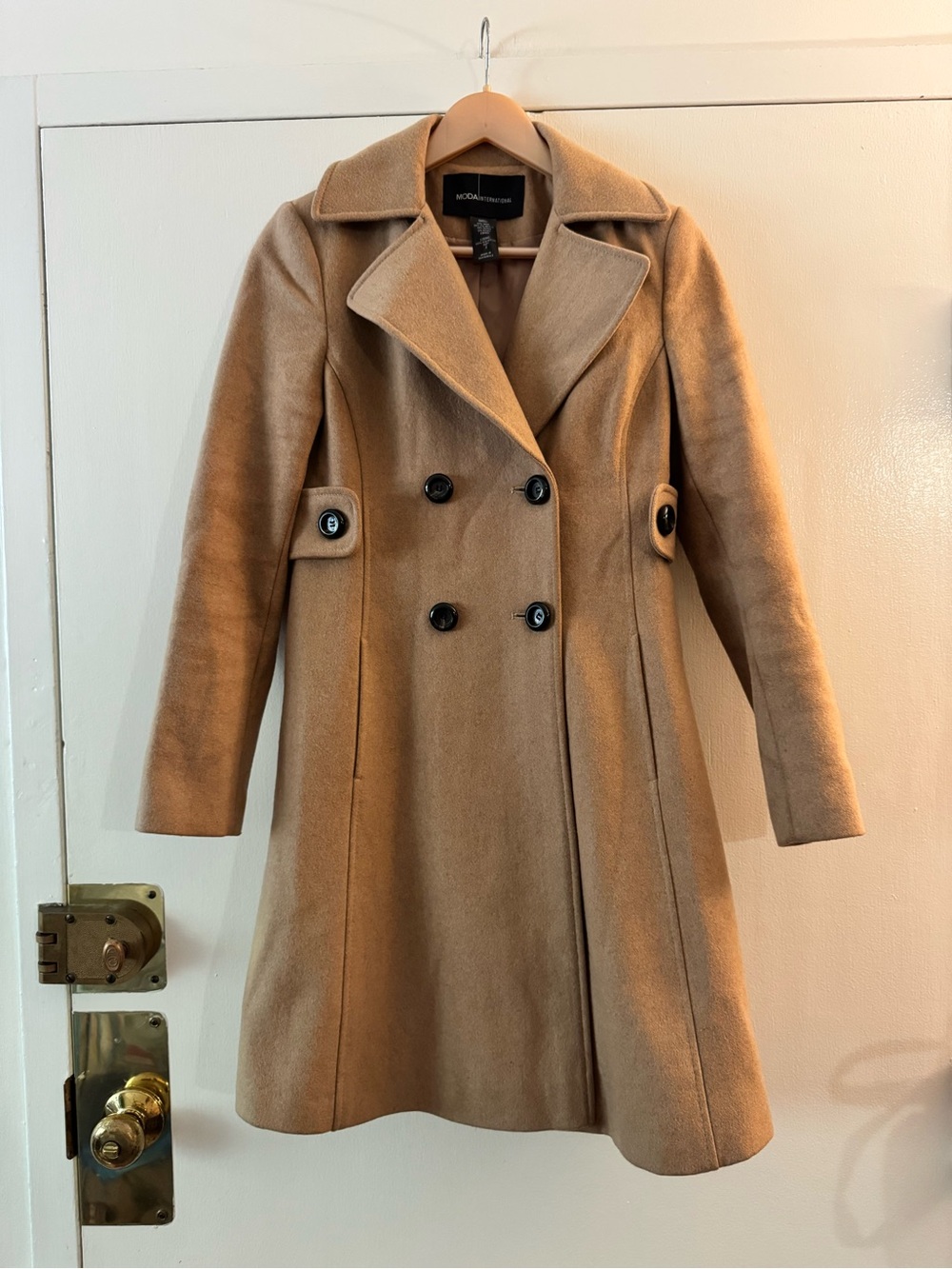 MODA International Wool-Blend Double-Breasted Camel Coat Size 2